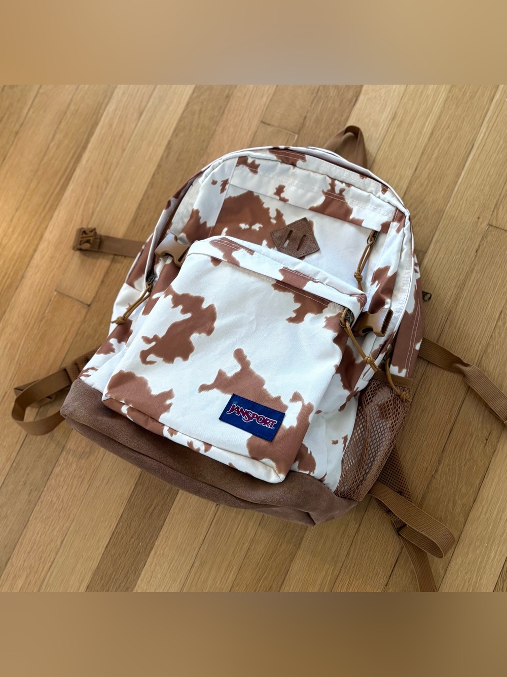 JanSport Suede Campus Rare Cow Print Backpack Brown White JS0A4QVK Vintage Grail
